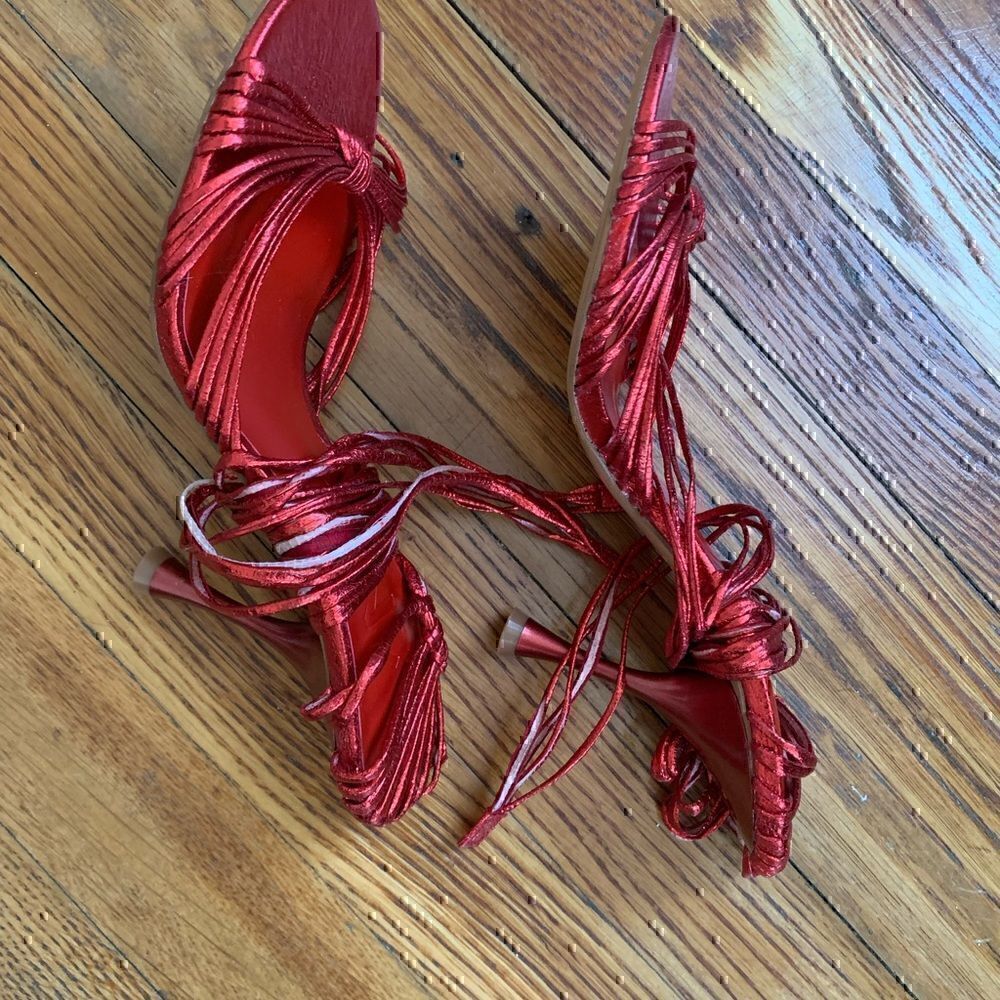 MANGO - Metallic Red Strappy Heeled Sandals - Picture 10 of 11